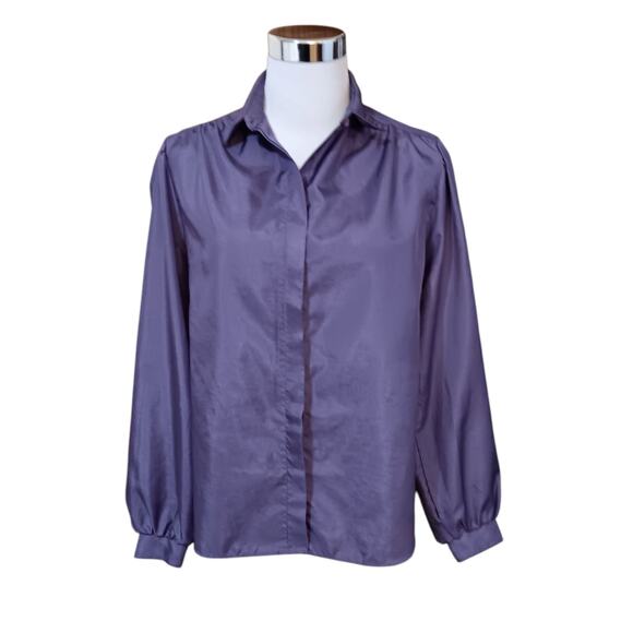 VINTAGE Blouse Top M/L Iridescent Purple Retro Office Career Special Event‎ VTG - Picture 2 of 10